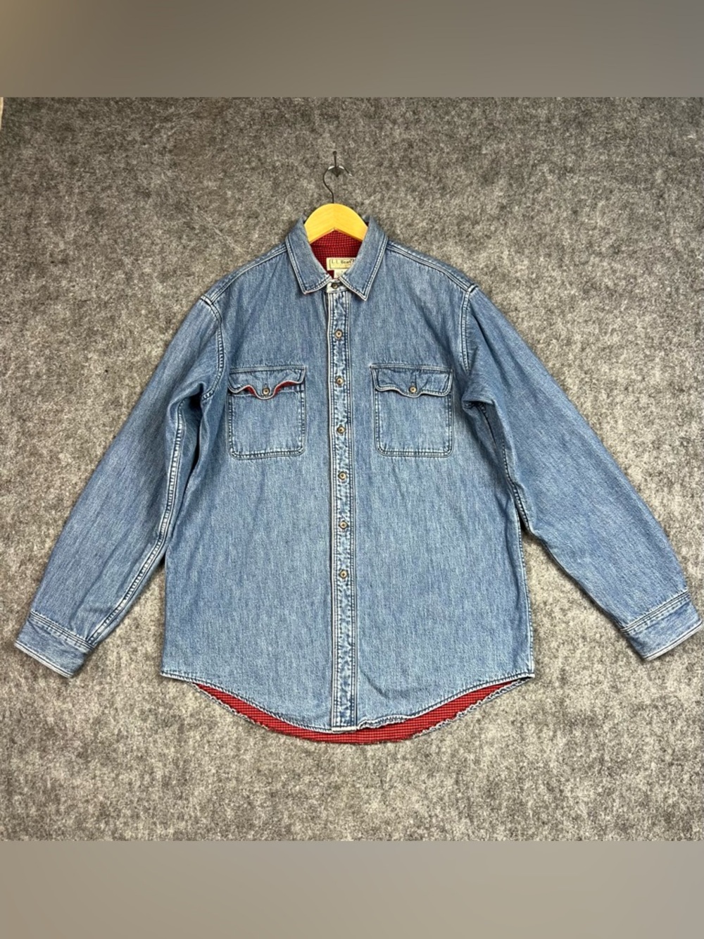 Vintage L.L.Bean Denim Button Up Plaid Lined Menâs Size Large Tall Made In Usa
